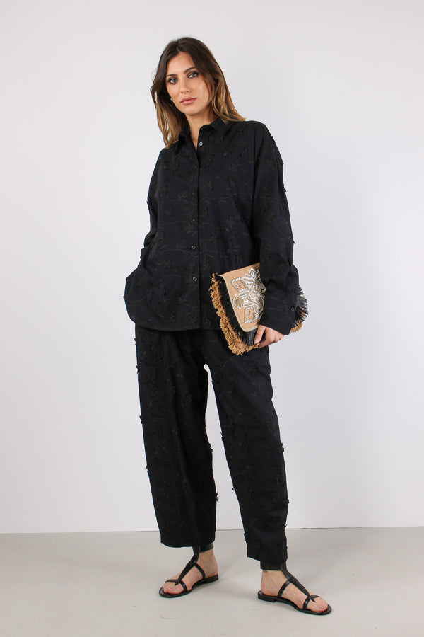 Pantalone Barrel Fiore 3d Nero
