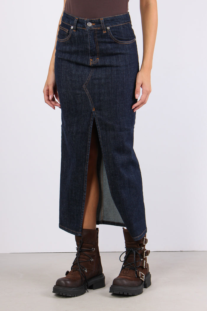 Gonna Denim Spacco Denim Scuro-3