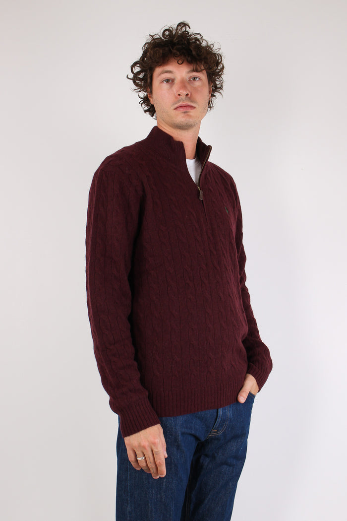 Maglia Mezza Zip Trecce Lana Wine Heather-5