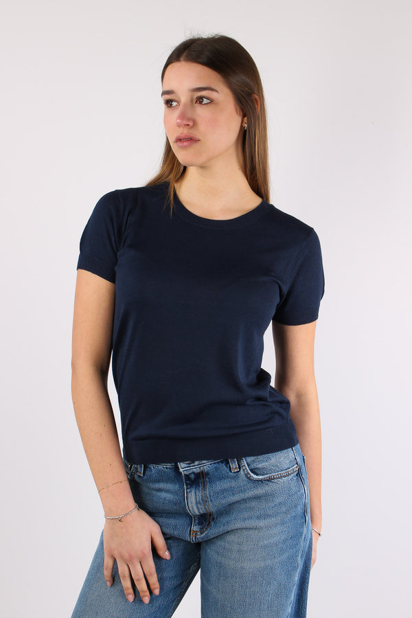 Maglia Girocollo M/m Viscosa Blu-2