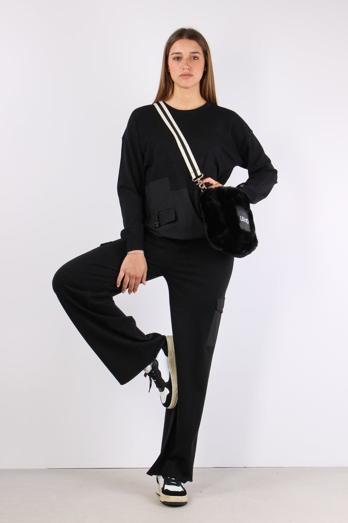 Pantalone Maglia Tasche Nylon Nero