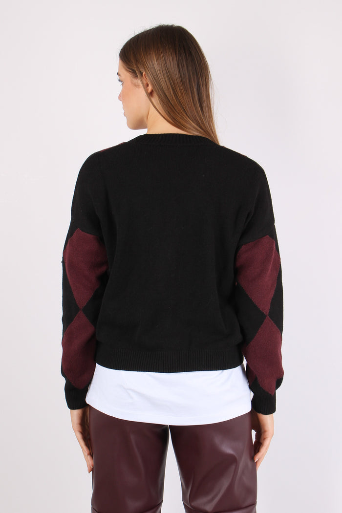 Cardigan Viscosa Rombi Vino/nero-5