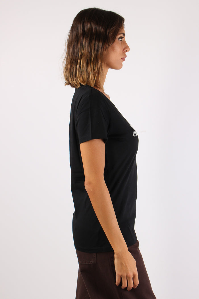 T-shirt Logo Strass Nero Liujo-6