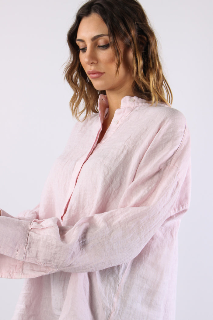 Camicia Lino Coreana Rosa-8