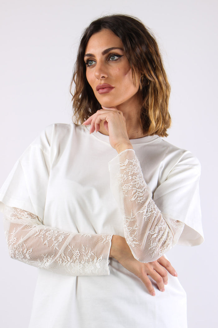 T-shirt Manica Pizzo Bianco-7