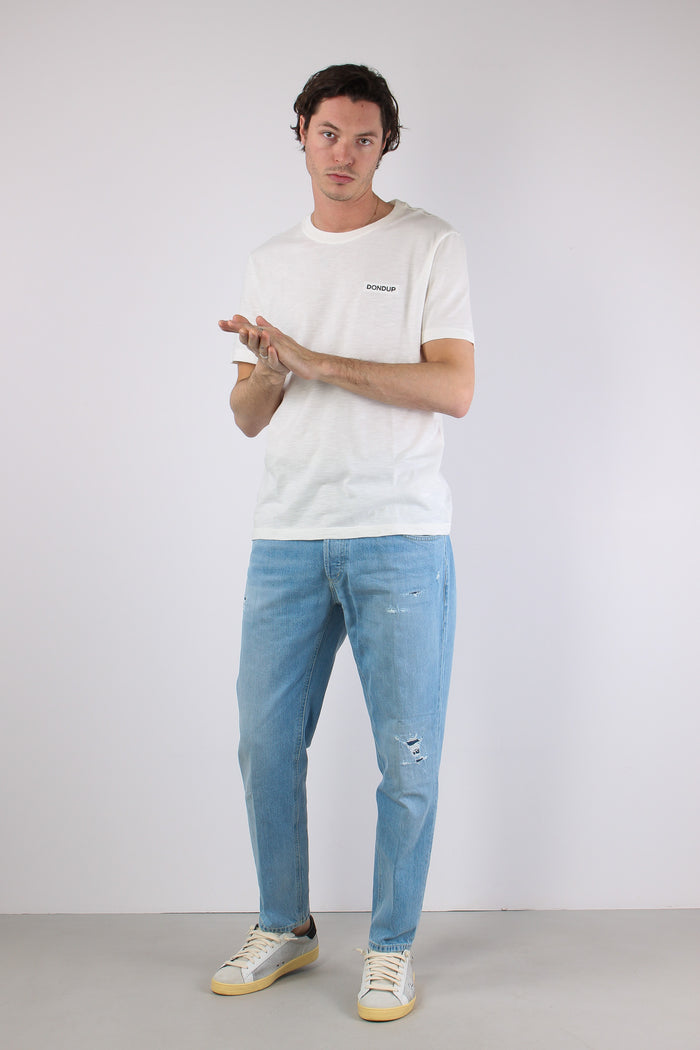 T-shirt Cotone Fiammato Logo Patch Alabastro