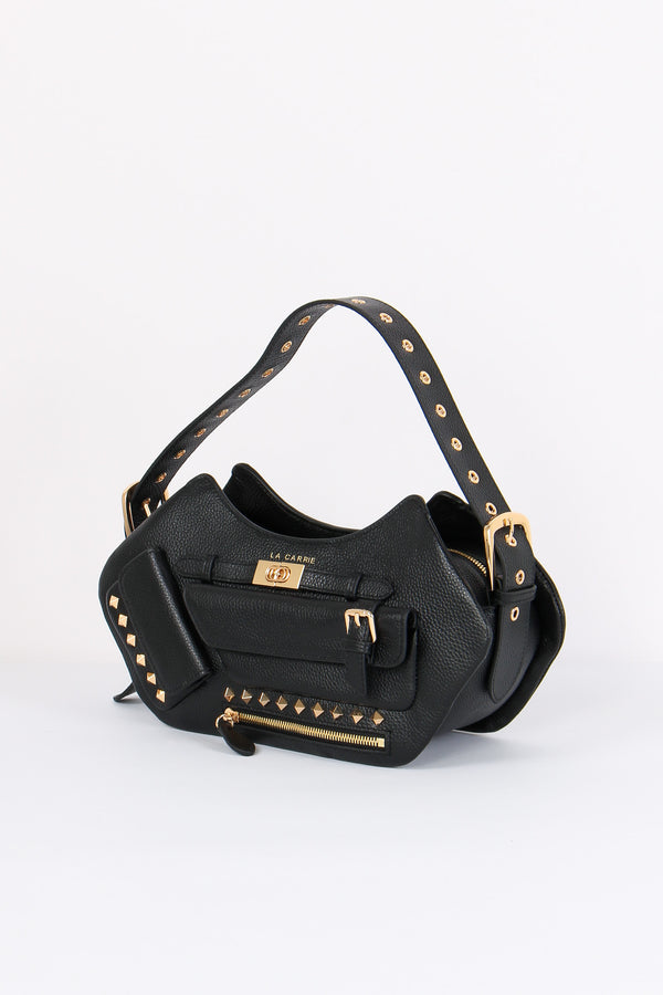 Tracolla Tasche Borchie Lather Black-2