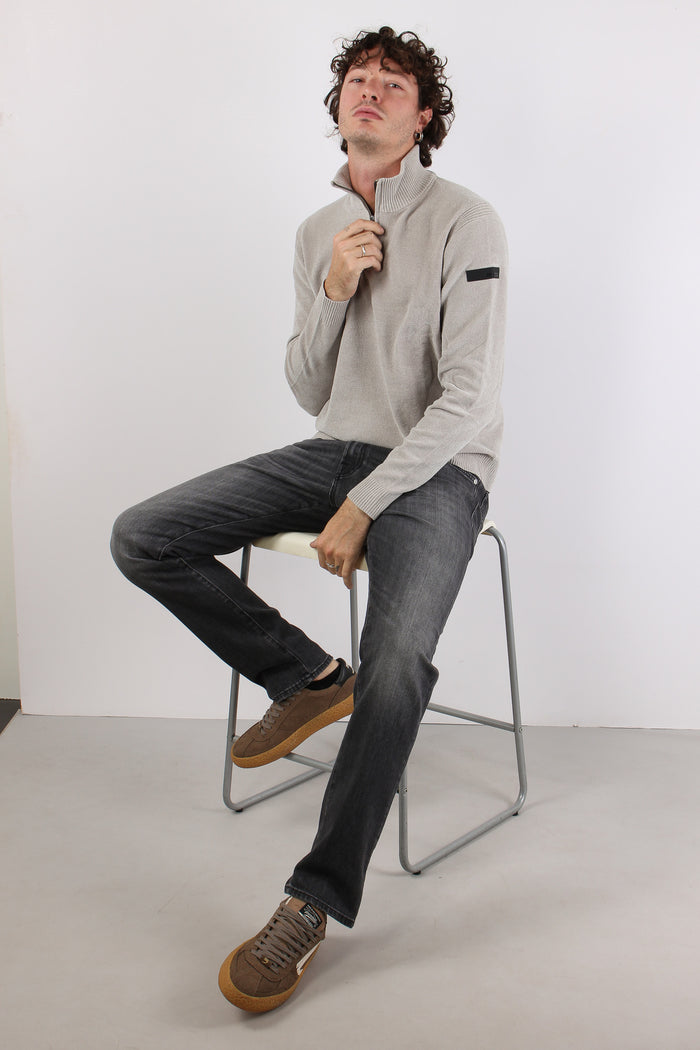 Maglia Mezza Zip Velluto White Sand-3