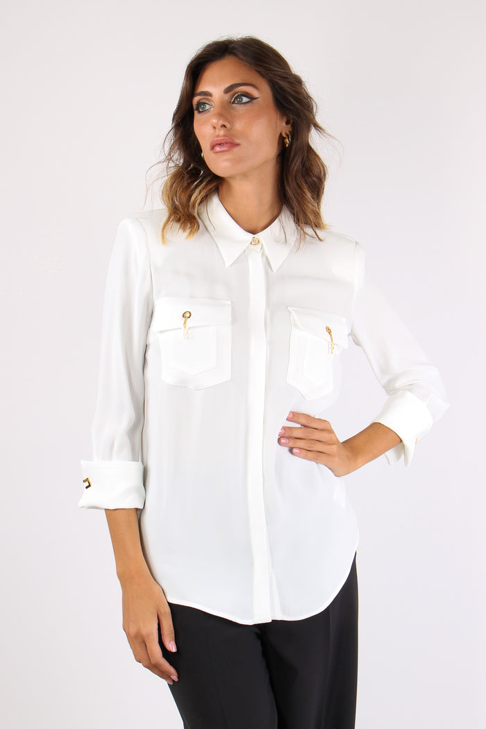 Camicia Viscosa Clip Tasca Avorio-3
