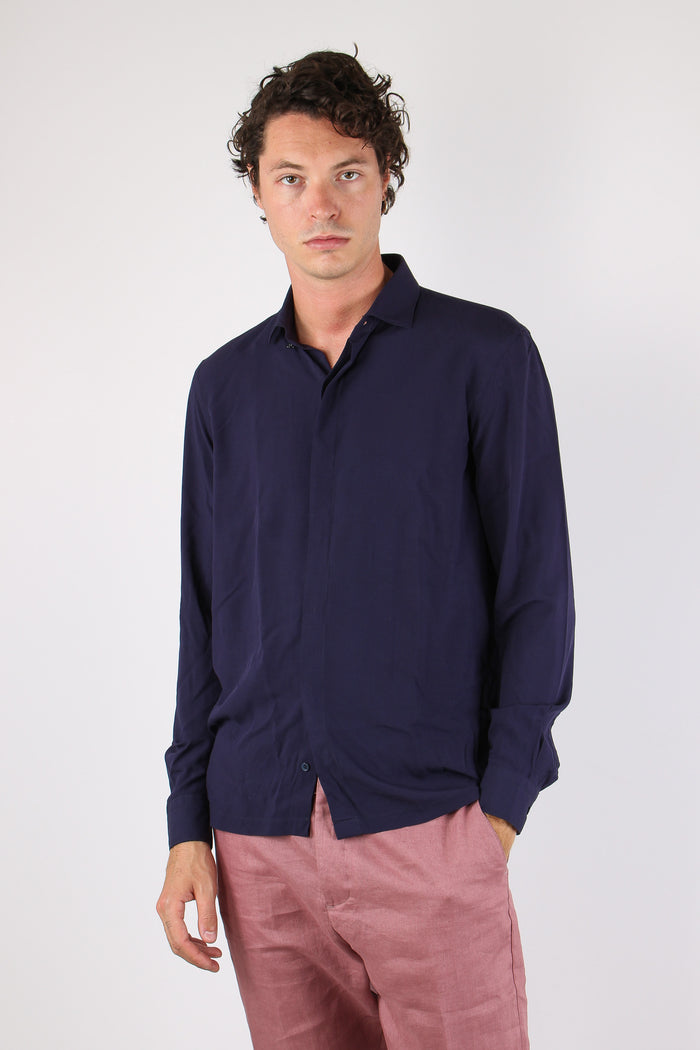 Camicia Tessuto Tecnico Blu Navy-2
