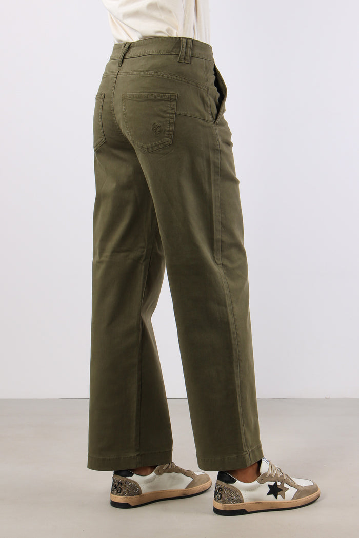 Pantalone Flare Bottoni Passanti Verde Alpino-5