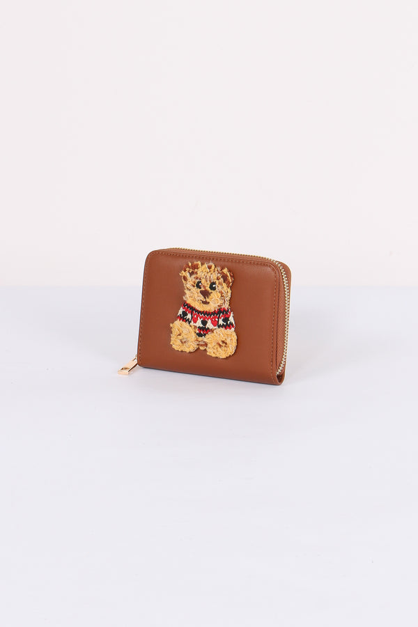 Mini Portafoglio Zip Orsetto Cognac-2