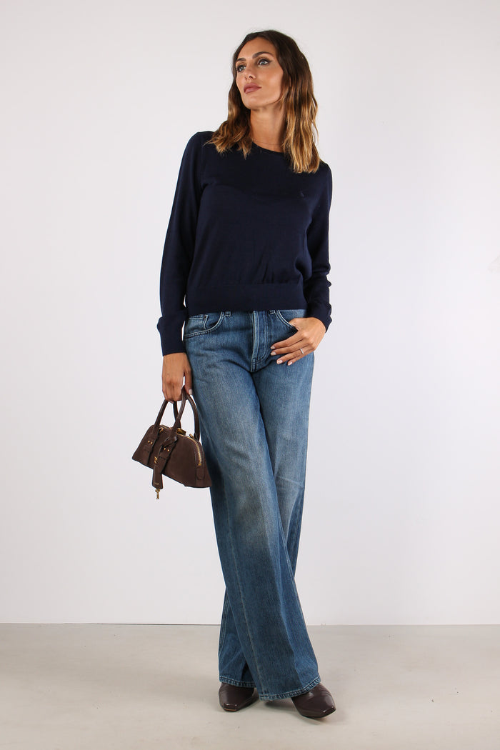 Maglia Girocollo Lana Merinos Hunter Navy-4