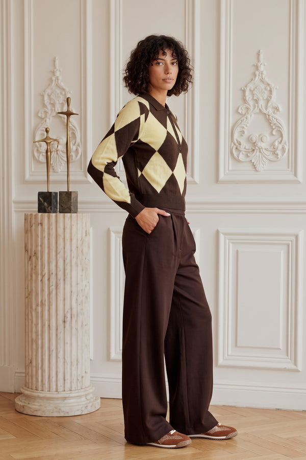 Polo 100% Lana Losanghe Giallo/moro