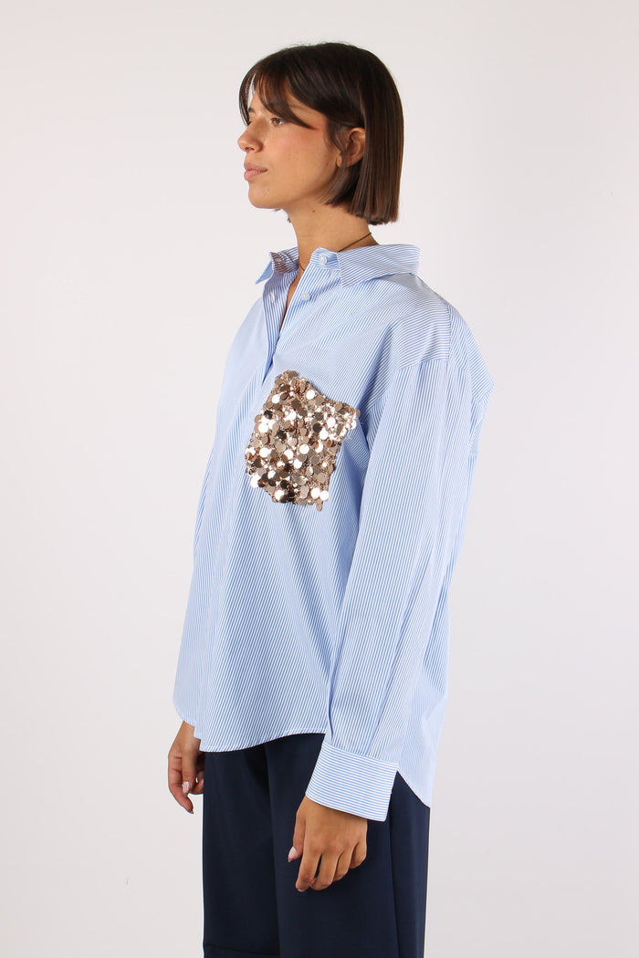 Camicia Riga Taschino Paillett Bianco/azzurra-3