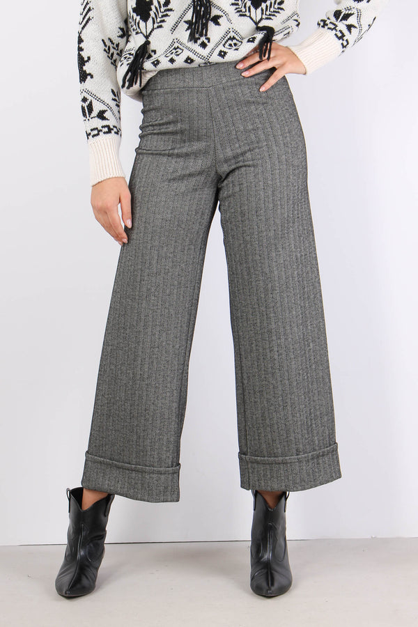 Pantalone Cropped Risvolto Res Nero/grigio-2