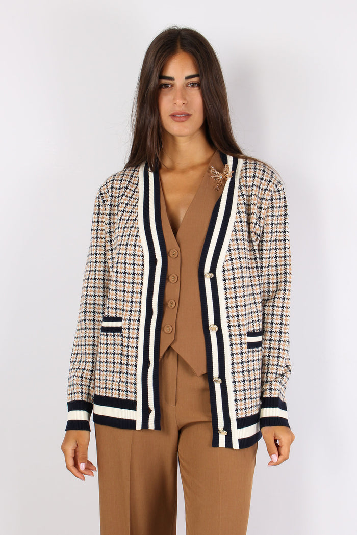 Armanda Cardigan Pied De Poule Blu/cammello-7