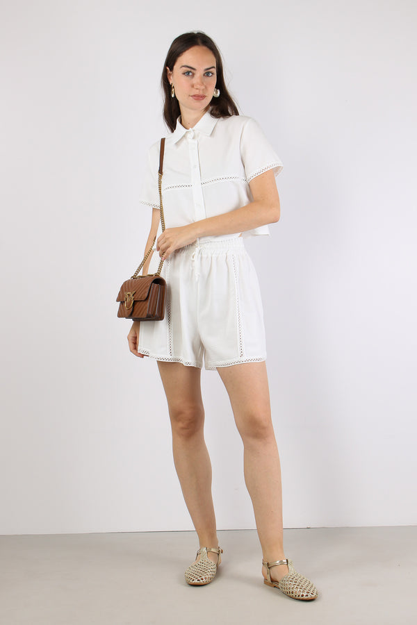 Camicia Corta Inserto Macrame Bianco-2