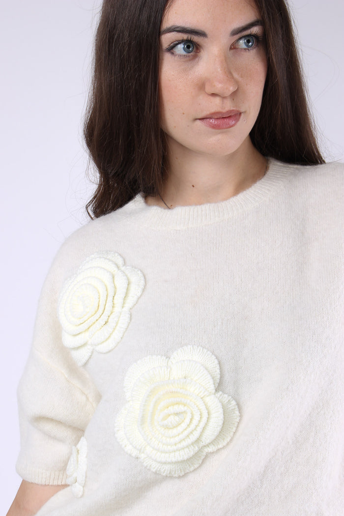 Maglia M/m Applicazione Rose Natural-10