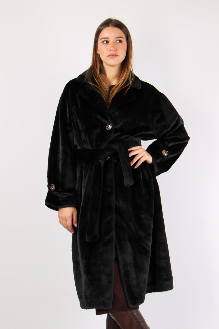 Chamlet Pelliccia Lunga Cintur Black-3