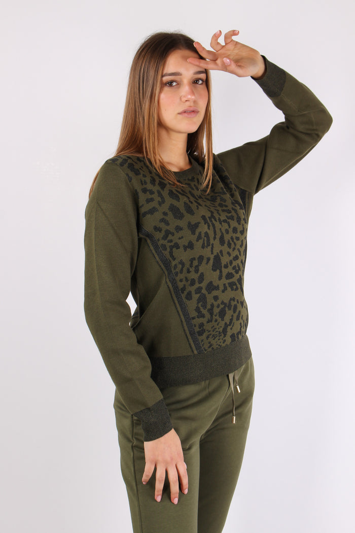 Maglia Inserto Macula Lurex Olive/nero-7