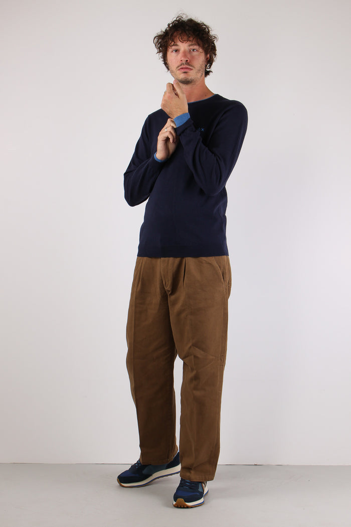 Maglia Girocollo Profilo Contrasto Navy Blue-3