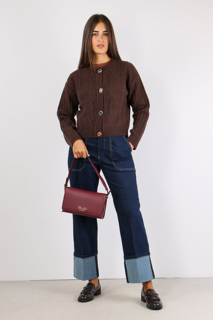 Denim Cropped Risvolto Denim Scuro