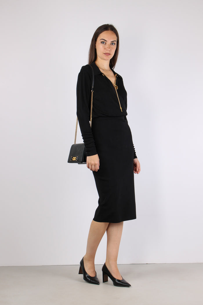 Abito Maglia Scollo Zip Nero-5