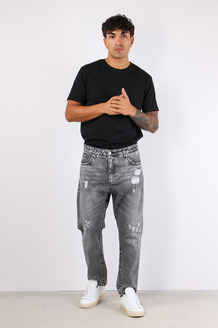 Denim Cropped Rotture Nero