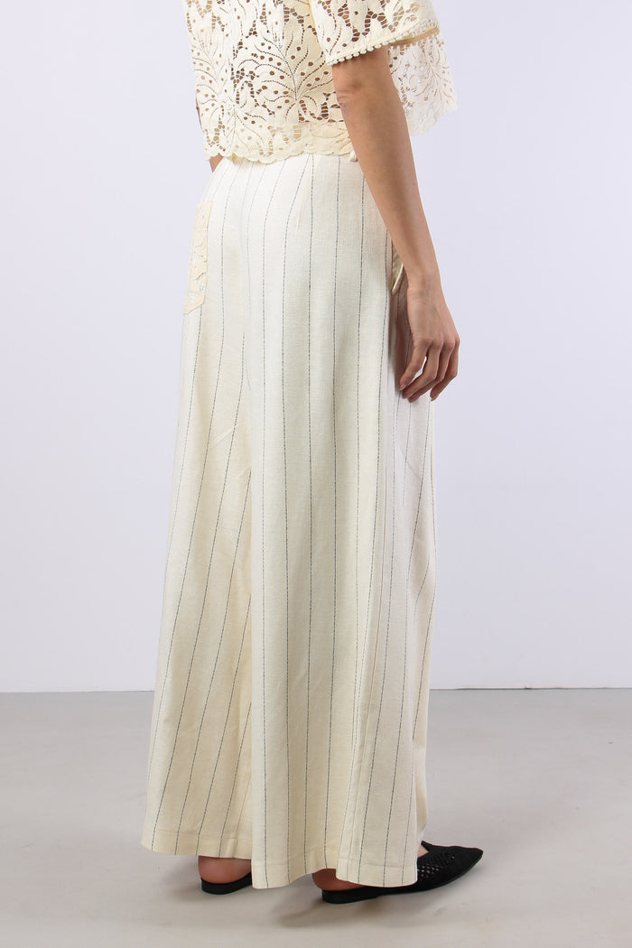 Pantalone Cropped Gessato Burro-7