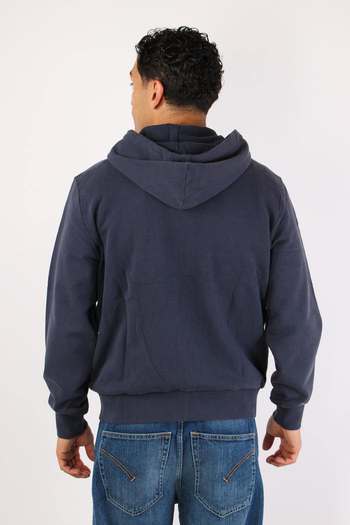 Felpa Zip Cappuccio Lavata Navy Blue-5