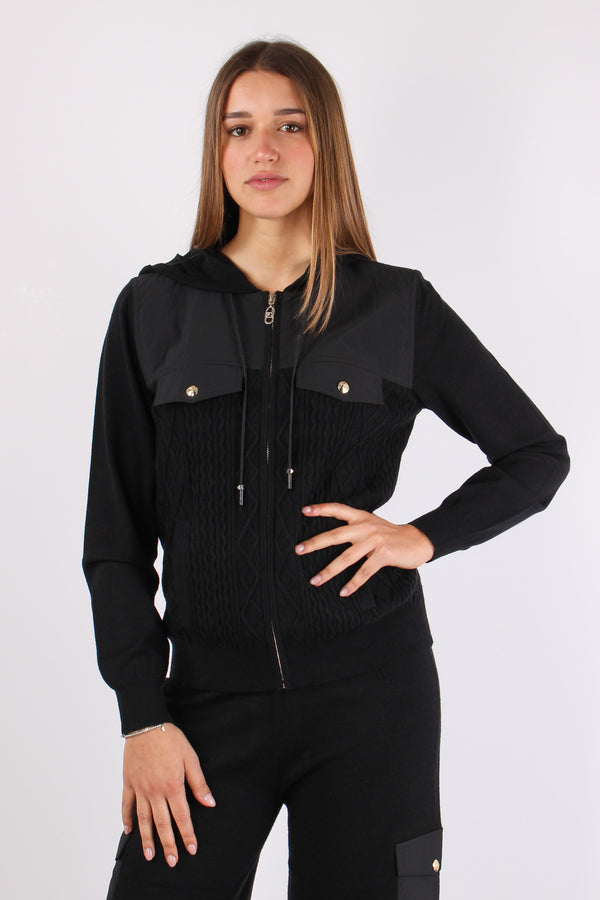 Maglia Zip Trecce Inserto Nero-2
