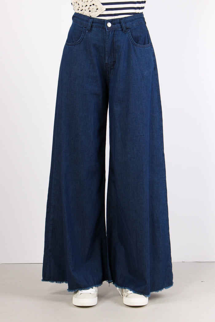 Pantalone Palazzo 5 Tasche Cha Denim-2