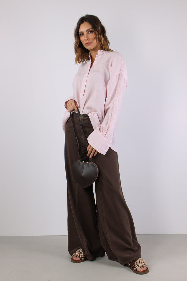 Camicia Lino Coreana Rosa