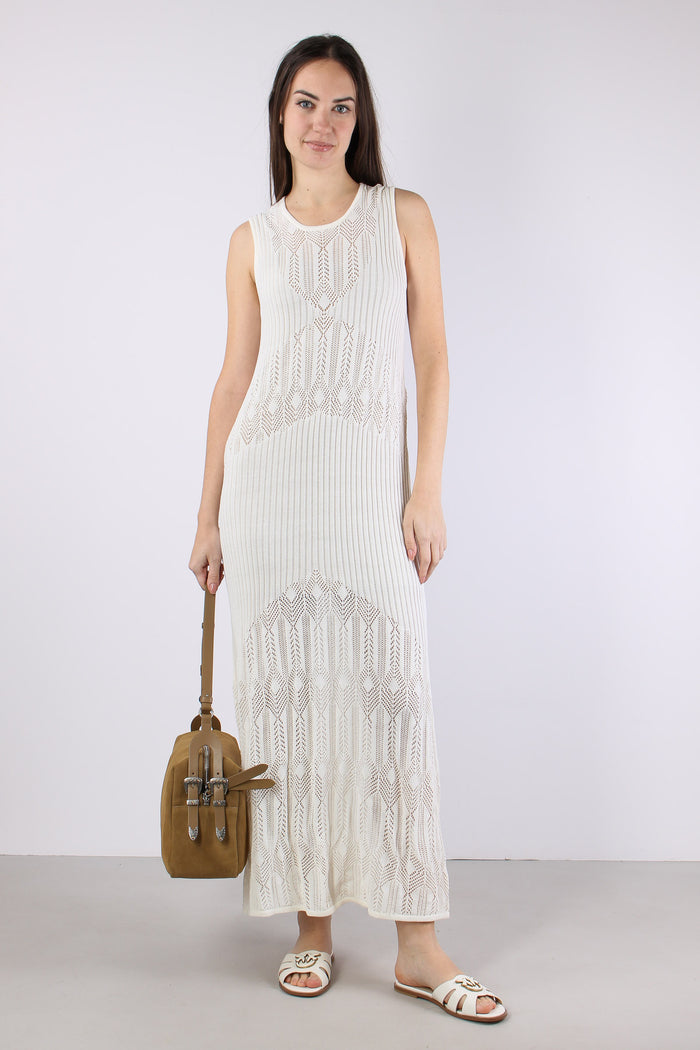 Abito Lungo Macrame Bianco Lana-5