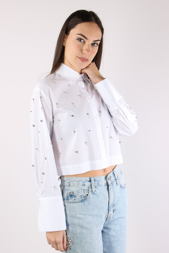 Camicia Corta Inserto Strass Bianco Ottico-7