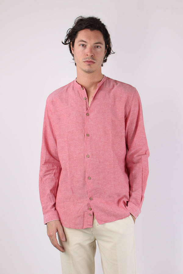 Camicia Lino Coreana Corallo