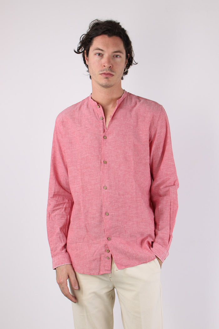 Camicia Lino Coreana Corallo