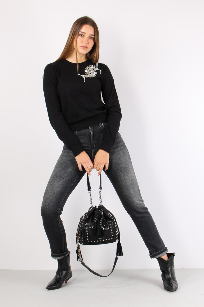 Cretas Maglia Giroccollo Appli Black-6