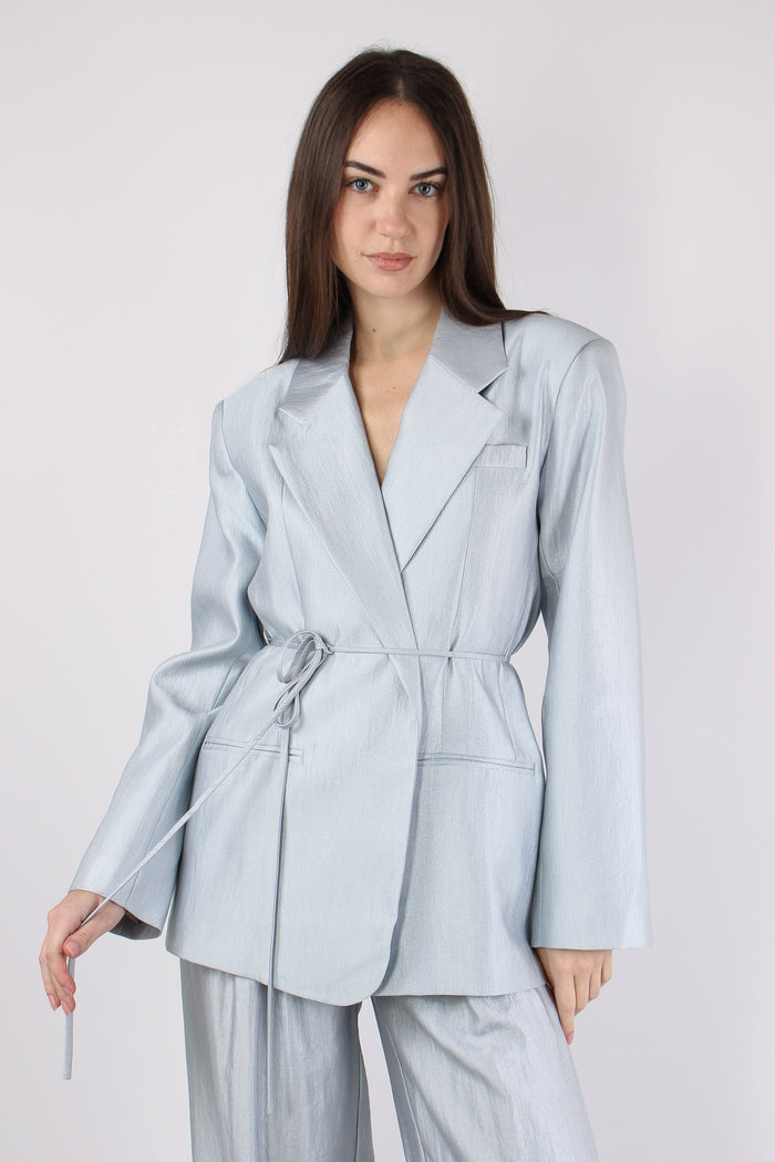 Giacca Cinturata Cangiante Celeste-3