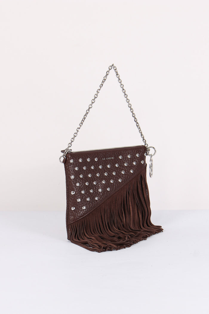 Tracolla Patta Borchie Frange Dark Brown-8