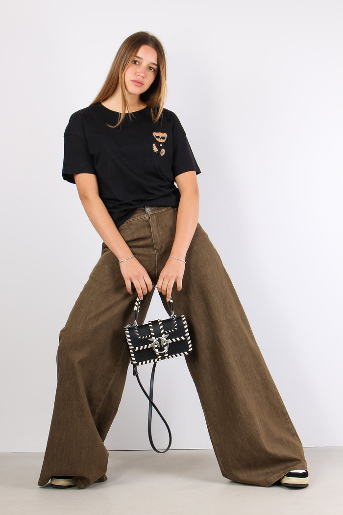 T-shirt Stampa Orso Laterale Nero/bear