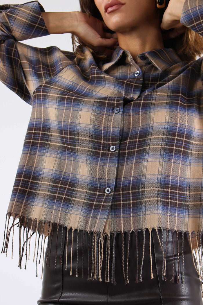 Camicia Scozzese Frange Beige/blu-8
