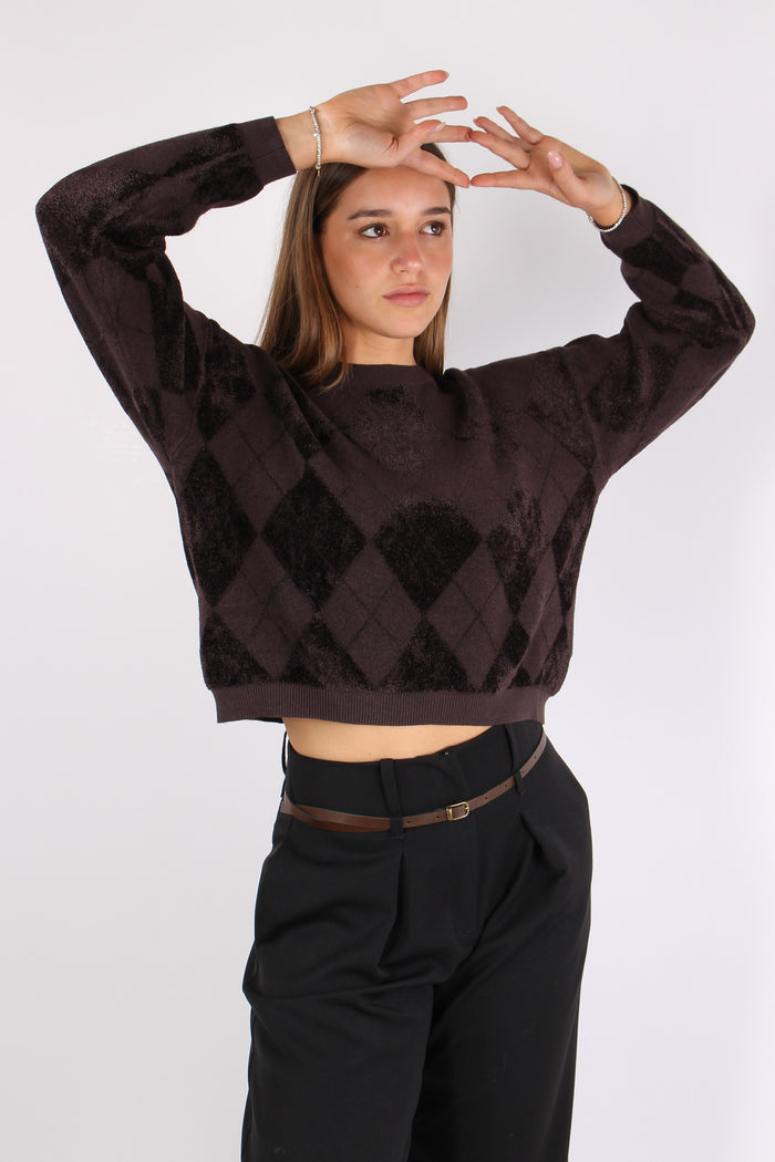 Maglia Rombi Ciniglia Intarsi Moro-3