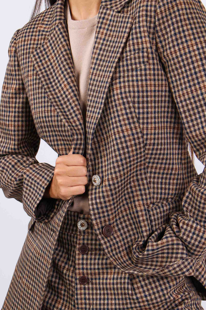 Giacca Dritta Micro Quadro Cioc/beige/blu-8