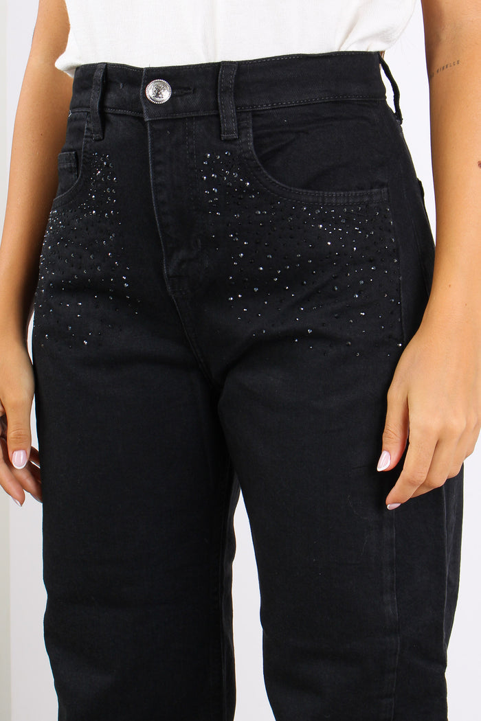 Boy Cascata Strass Tasche Denim Nero-3