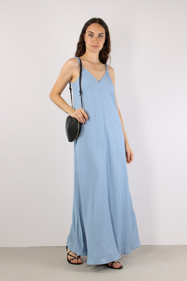 Abito Lungo Spalline Arriccio Azzurro