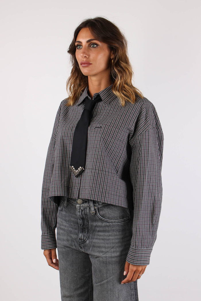 Carlina Camicia Cropped Ricamo Nero/bianco/rosso-3