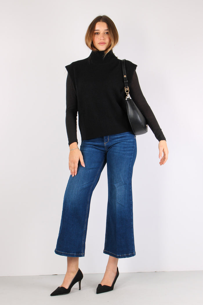 Maglia Collo Alto Smanicata Nero-5