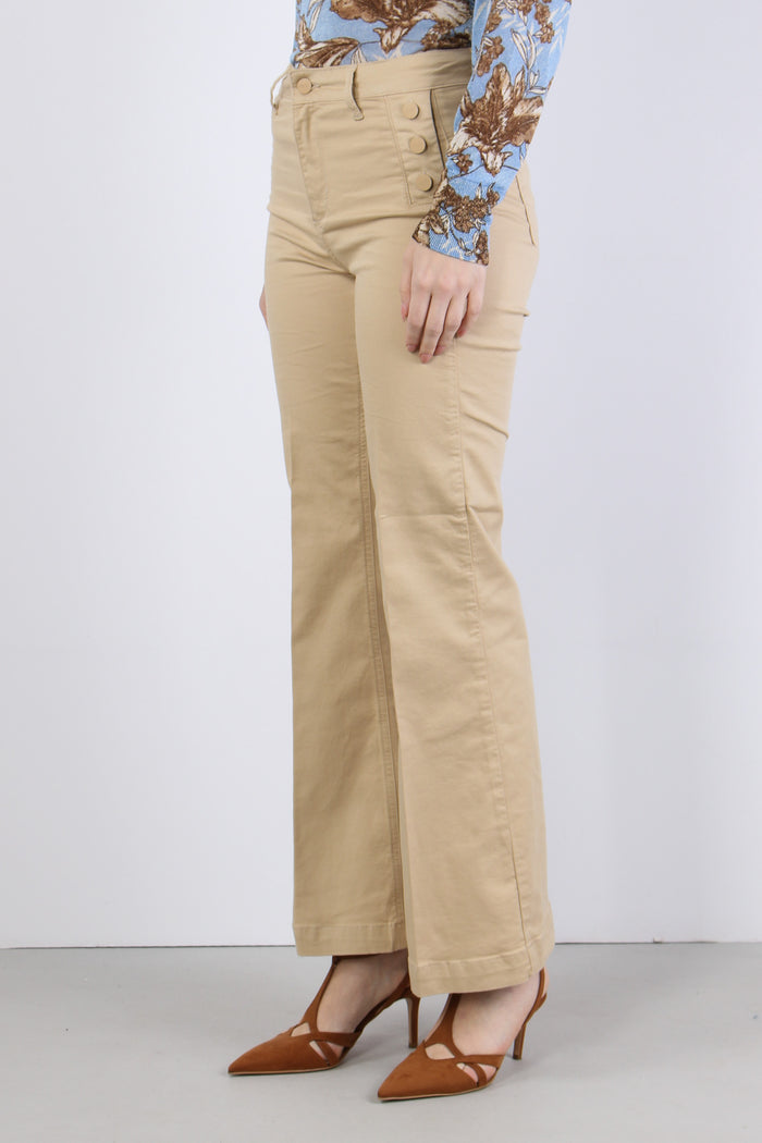 Pantalone Bottoni Laterali Cream Beige-9